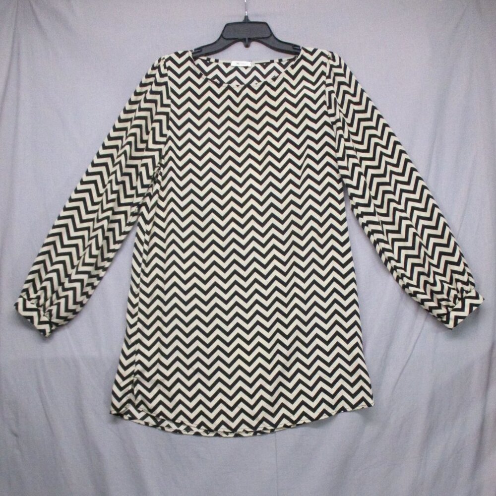 Everly Anthropologie Chevron Long Sleeve Tunic Dress Black & Egg Shell Women | M